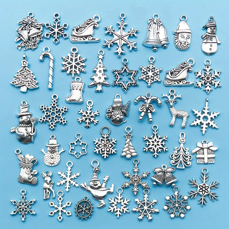 Randomly Mixed 40pcs/Pack Antique Silvery Christmas Charms Pendants For Jewelry Making
