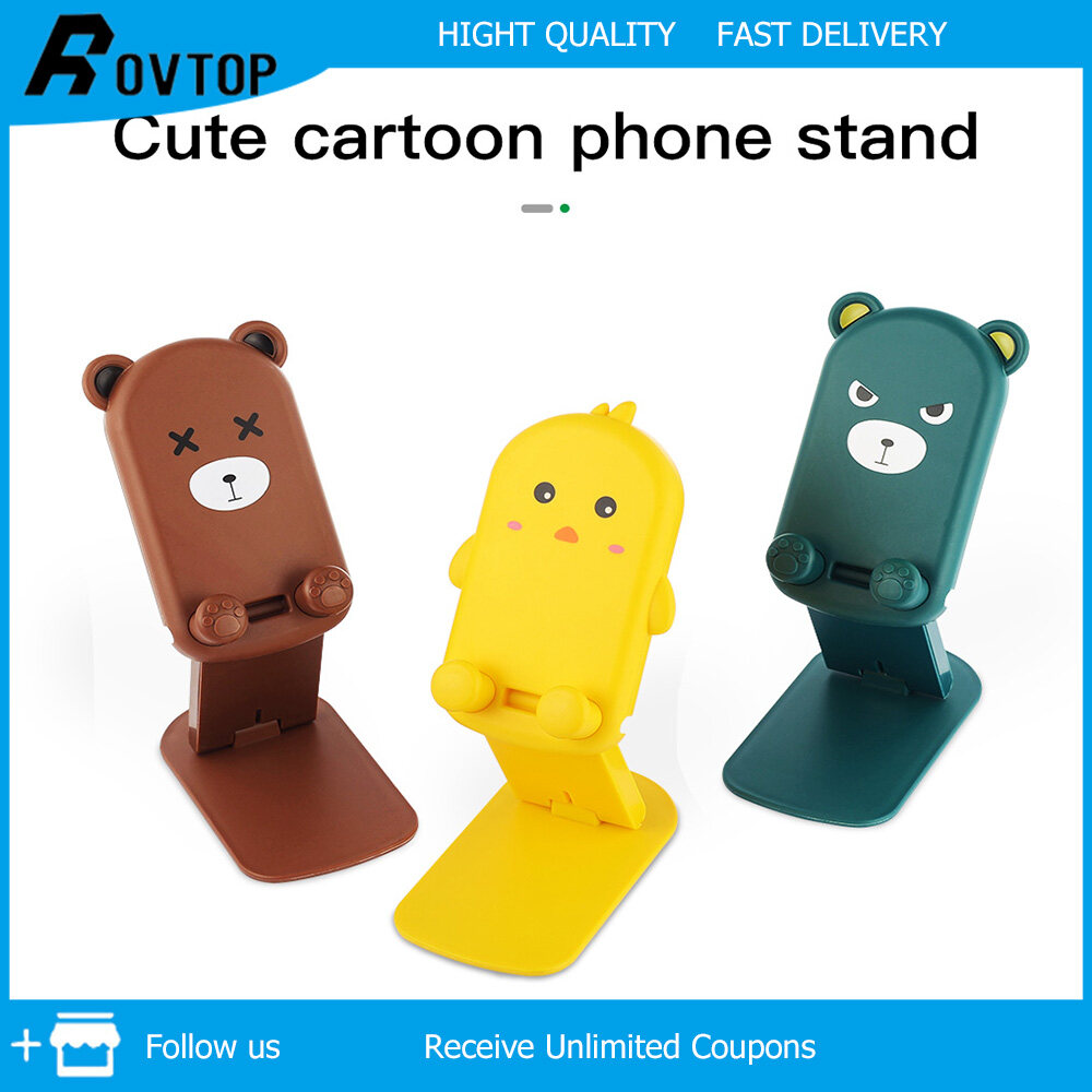 Rovtop Cute Cartoon Phone Stand Cellphone Tablet Desktop Holder Cute Cartoon Foldable Portable Universal Mobile Phone Holder Ready Stock