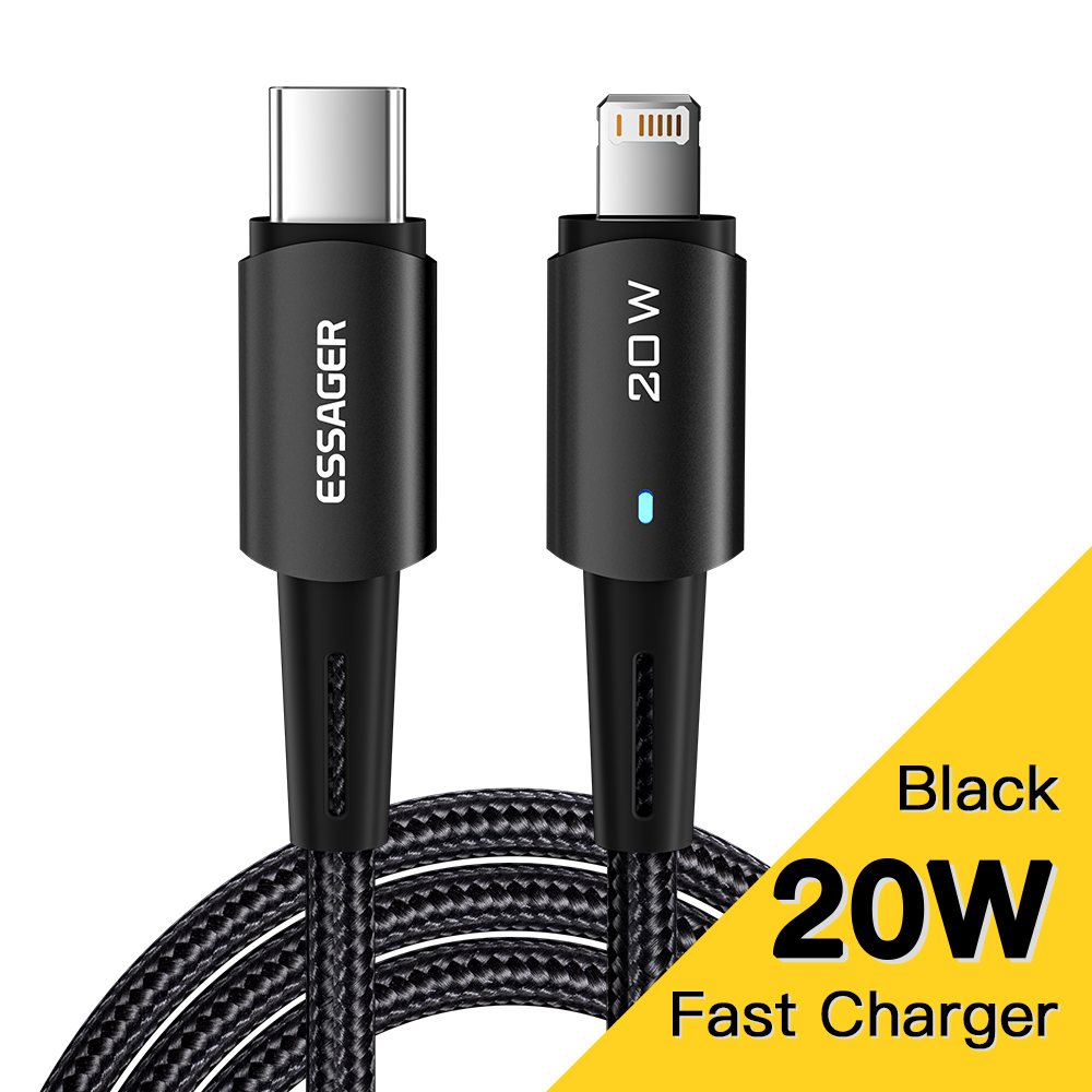 Essager PD type C to Lighting LED 3A aluminum alloy quick charging cable 20W for iPhone 12 Pro Max 12mini 11 Pro Max x 8 plus MacBook PD charger data cable