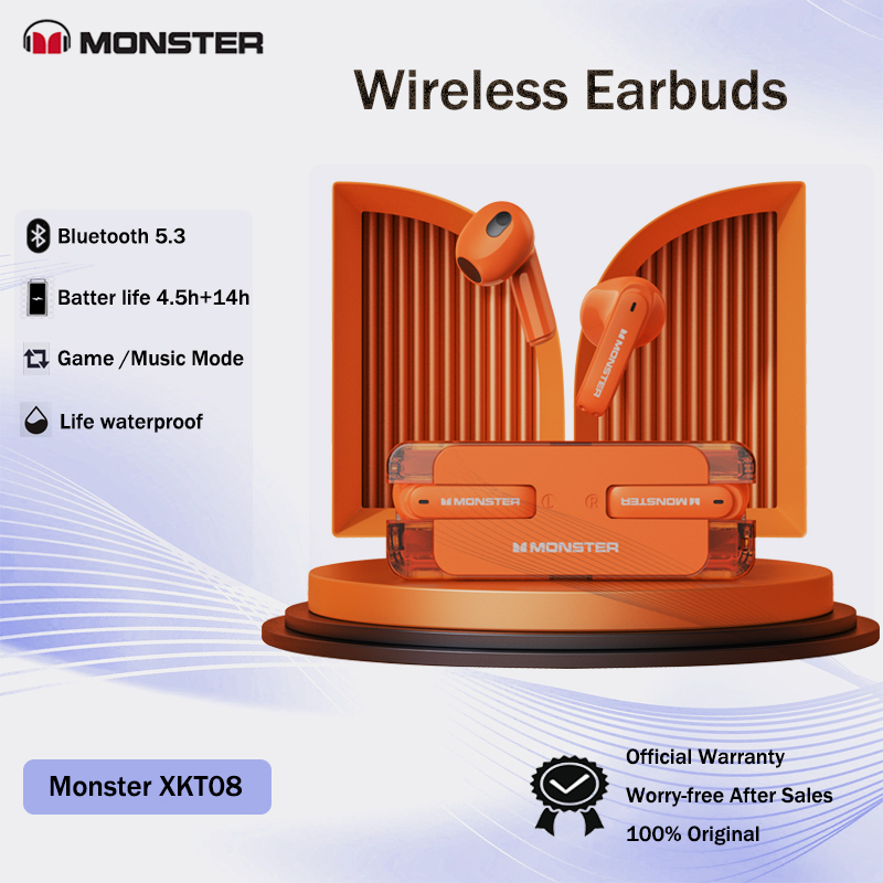 Monster XKT08 BT5.3 Bluetooth Wireless Gaming Headset, Wireless Headphones HIFI Low Latency Noise Reduction Headphones Large Battery Capacity for Gaming Sports Headset With Mic
