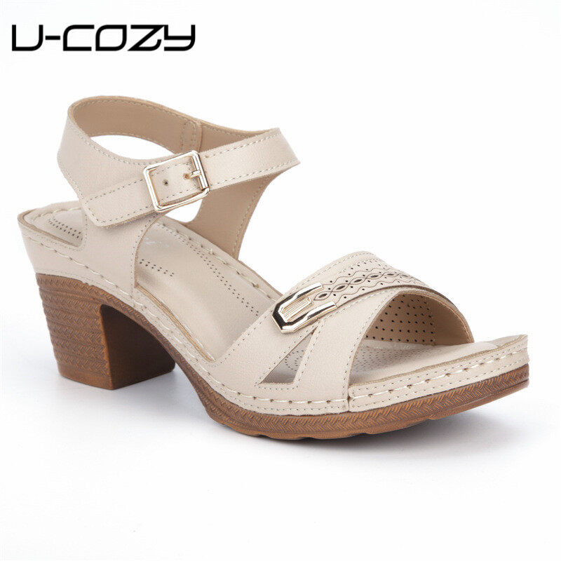 Women Thick Heels Sandals Ladies Casual Ankle Hook Loop Wedge Sandals