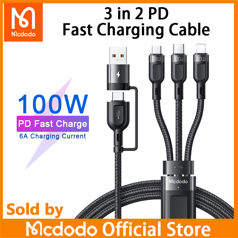 Mcdodo 100W 3in2 USB C Cable For Lightning iPhone 13 12 11 6A Fast Charger Cord Micro USB Type C Cable For Samsung Huawei Xiaomi
