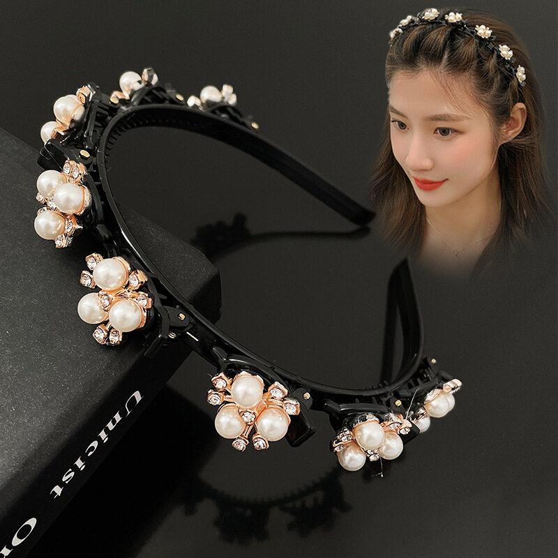 Four Leaf Clover Non-Slip Headband Pearl Women Hair Hoop Double Bangs Hairstyle Korean Style Elegant Temperament Headwear