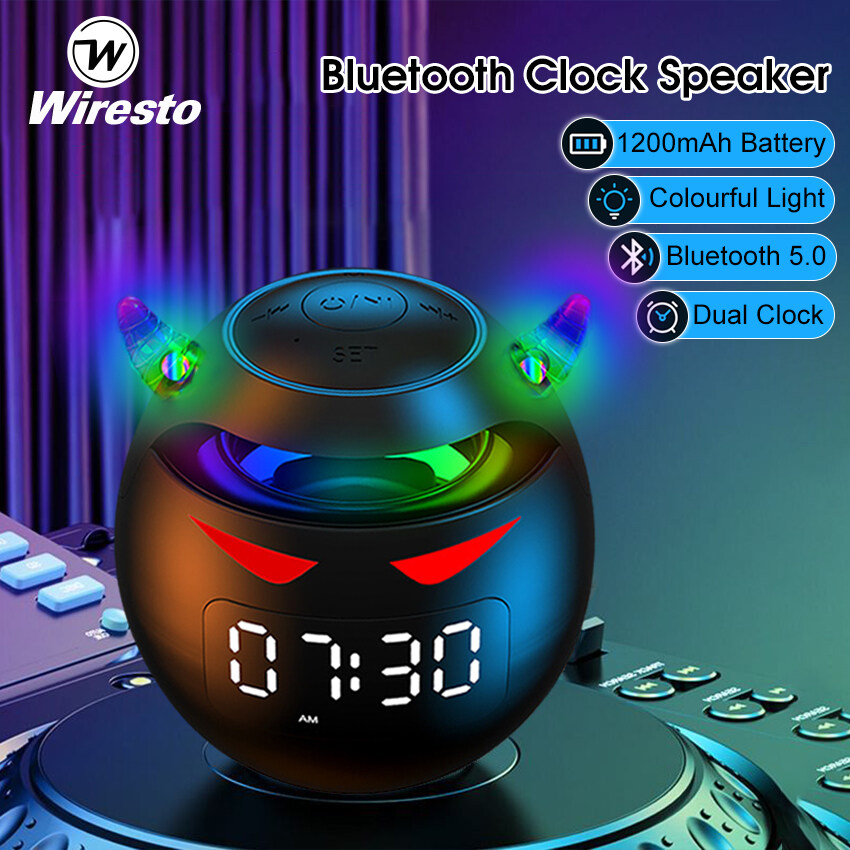 Wiresto Mini Bluetooth Speaker Multi-function Little Devil Subwoofer Speaker With Clock Colorful Wireless Bluetooth Speaker Stereo Music Surround Mobile Call LED Light Speaker Support Bluetooth TF Car