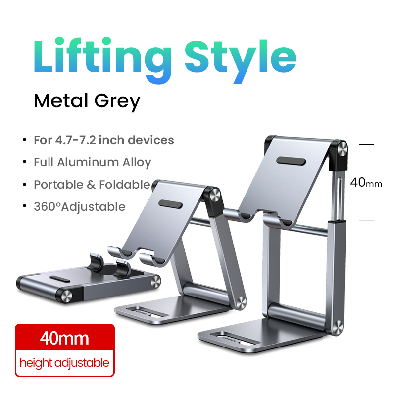UGREEN Cell Phone Stand Desk Liftable Adjustable Aluminum Mobile Phone Holder Compatible for iPhone 14 13 12 Pro Max, iPhone 11 X SE XS XR 8 Plus 6 7 6S Samsung Galaxy Note20 S22 S21 S9 S8 S7 Smartpho