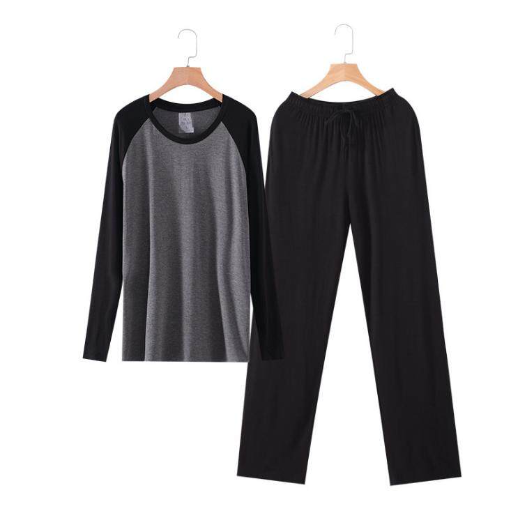 Yehury Autumn Mens Pajamas Set Long Sleeve Casual Soft Shirt Sleep Bottom Pants 2pcs Set Men Bamboo Fiber Home Clothes Plus Size Father's Gift