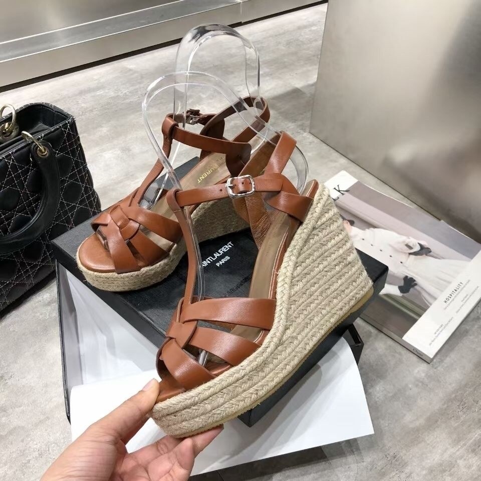 Women's genuine leather wedge sandals 2022 summer new fashion all-match comfortable casual refreshing thick bottom wedge heel sandals 9CM