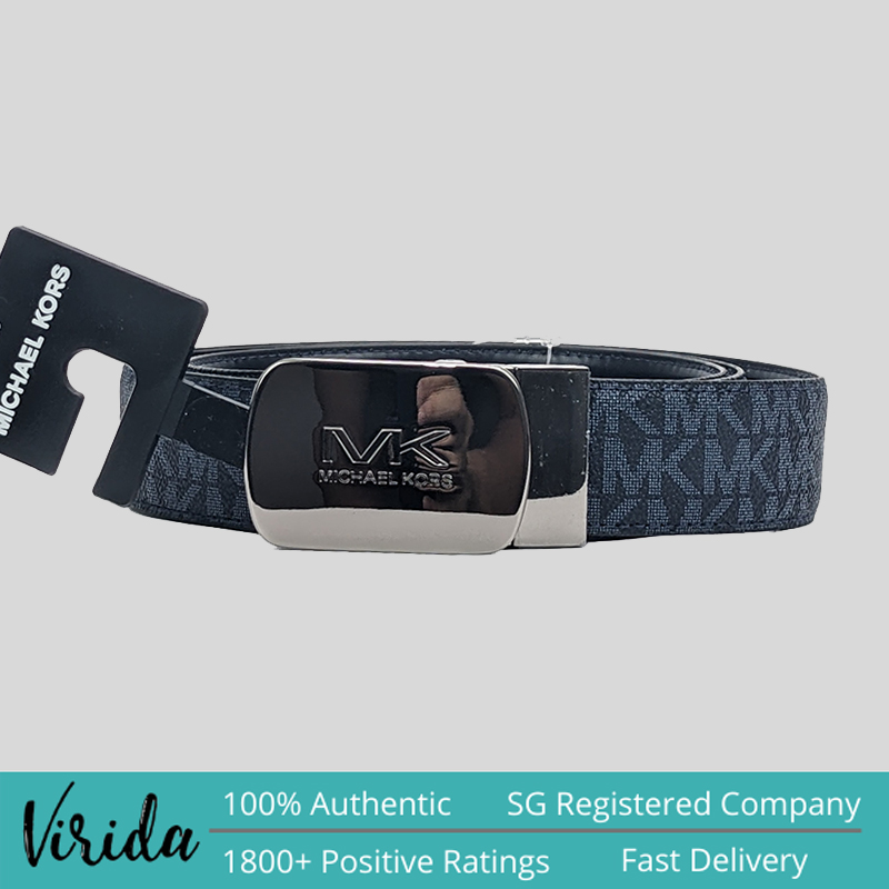 Michael Kors Men's Reversible Cut-to-size Singature Canvas Plaque Belt Pale Blue 36H9MBLY1V