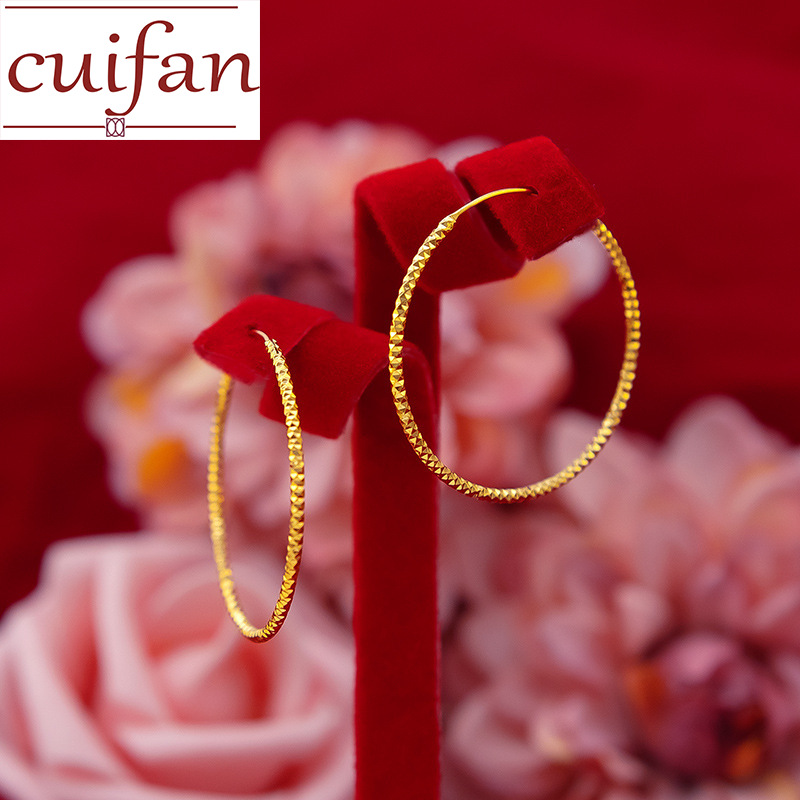 916 Gold earring Big Carved Circle Hoop Ear ring Earrings Simple Party Round Loop Earrings for Women Jewelry