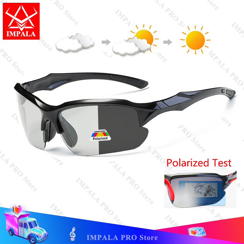 IMPALA PG2007W Fashion Photochromic Polarized Sports Sunglasses for Men and Women Anti Glare Cycling Eyewear Elastic Frame Cool Shape UV Protective Sun Glasses Male Female Driving Eyeglasses
