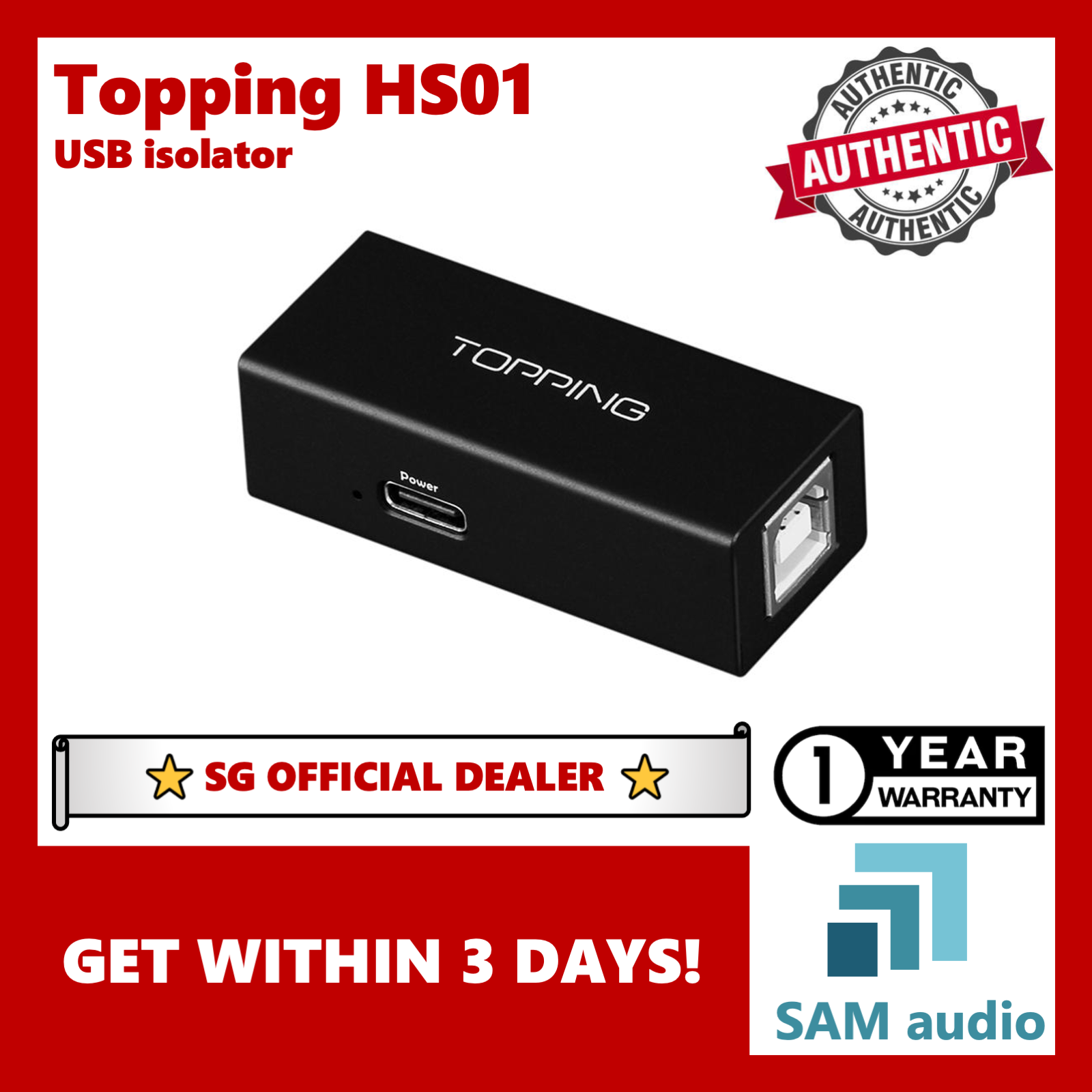 [?SG] TOPPING HS01 USB Isolator, USB 2.0 High Speed Low Latency, Eliminate the Ground Loop Noise, Hifi Audio