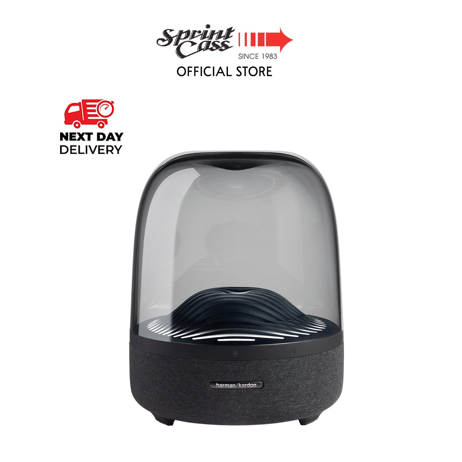 (NEXT DAY DELIVERY) Harman Kardon Aura Studio 3 - Elegant, BT Wireless Speaker with Premium Design and Ambient Lighting - Black