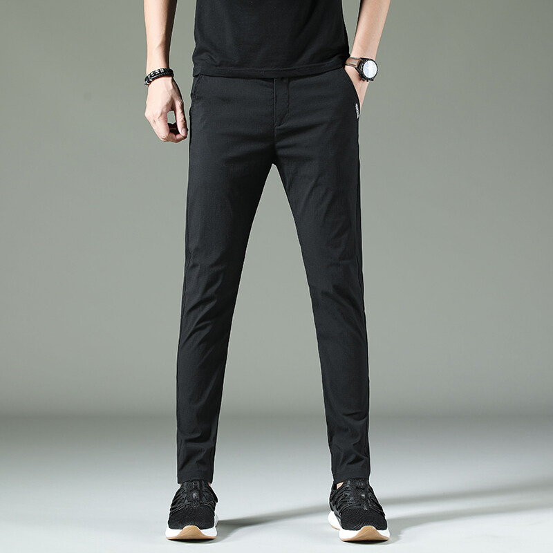Cozy Up Men Long Trousers Solid Color Casual Straight Cotton Blended Soft Slim Fit
