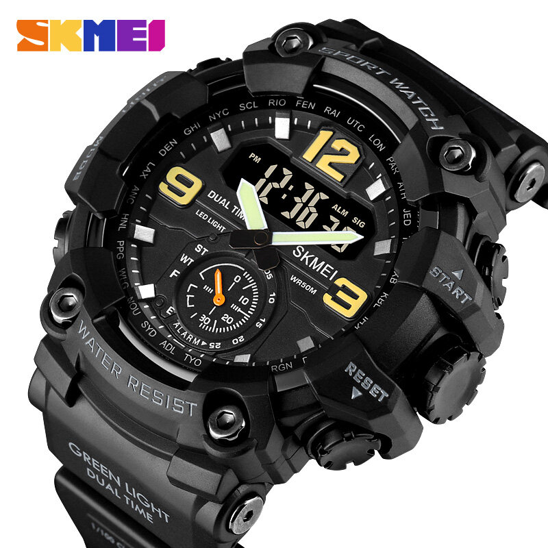 SKMEI Men Sport Digital Watch Dual Display Alarm Watch Waterproof Wristwatches Jam tangan lelaki For Man Men 1637
