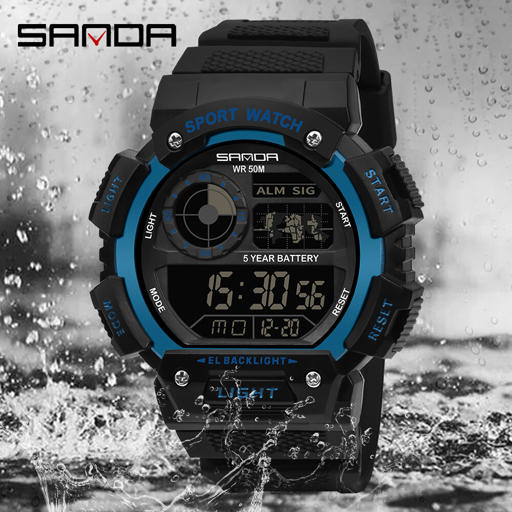 SANDA Men Watch Sports Waterproof Watch LED Display Multifunction Outdoor Military Watch Fashion Top Hot Sale Men's Watch Shockproof Digital Watch