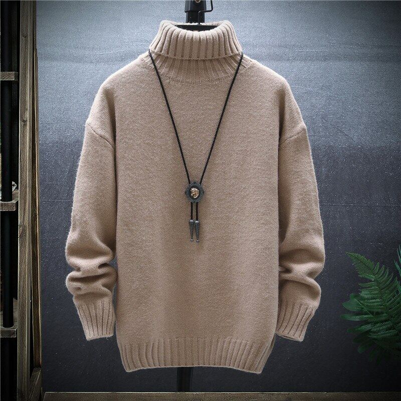 FAVOCENT 2021 Winter Thick Men Slim Sweater Solid Color Turtleneck Pullover Sweaters Mens Korean Casual Men Long Sleeve Knitwear Coats