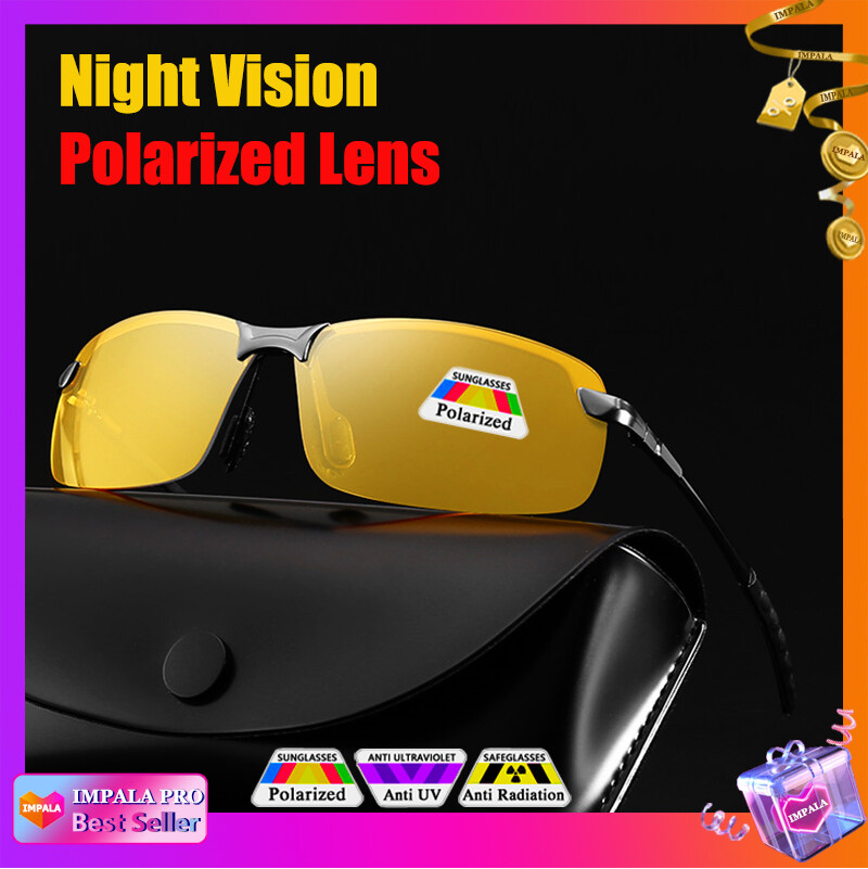 IMPALA PG036NW Fashion Polarized Night Vision Glasses for Men Women Driving Cycling at Night Anti-Glare Anti High Beam See More Clearly at Night UV Protection Resin Lens Can't Broken