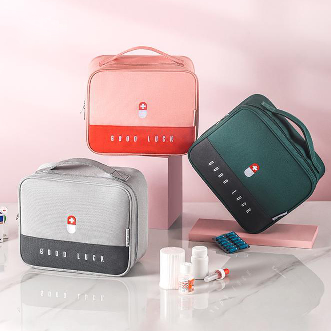 First Aid Medicine Zip Pouch Multi Compartment Large Capacity Waterproof Holder (Medicine not included)