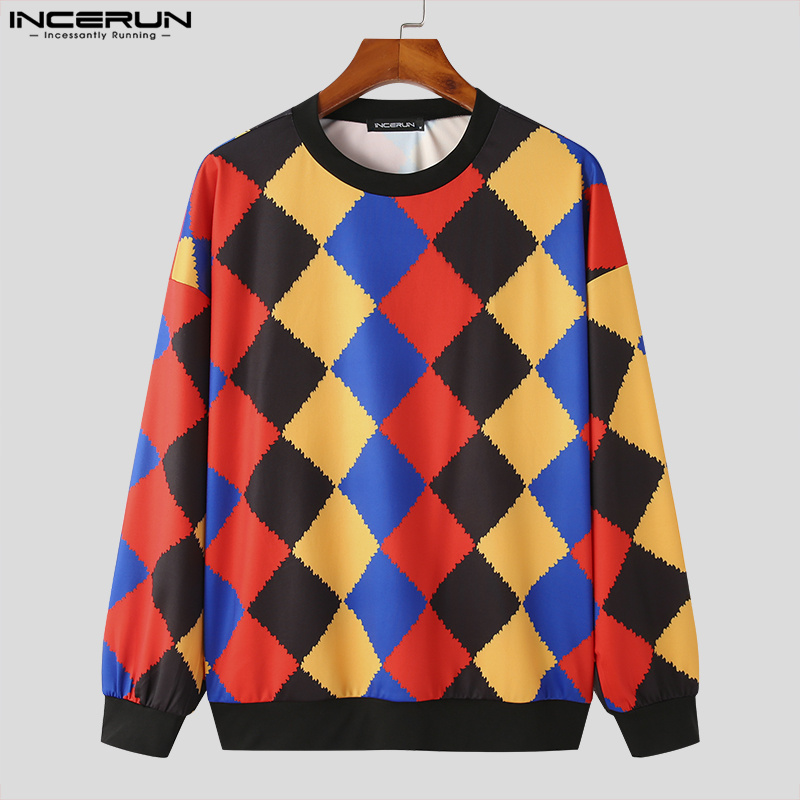 INCERUN Mens Long Sleeve Crew Neck Vintage Printed T Shirts Party Pullover Tops (Casual Wear) #3