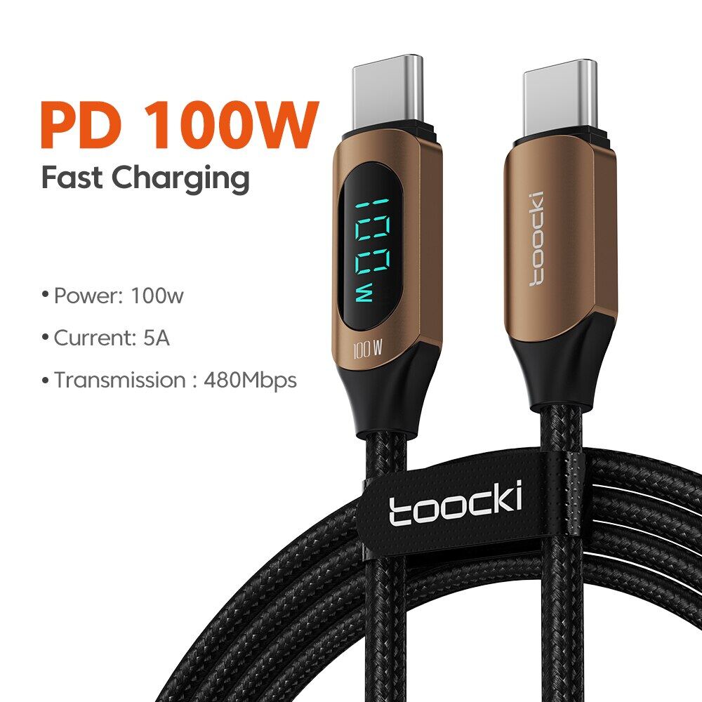 【11.11Special promotion】Toocki PD 100W USB C To Type C Cable LED Display 66W USB-C Type-C Cable Phone Charging Cord For MacBook Xiaomi POCO Samsung S22