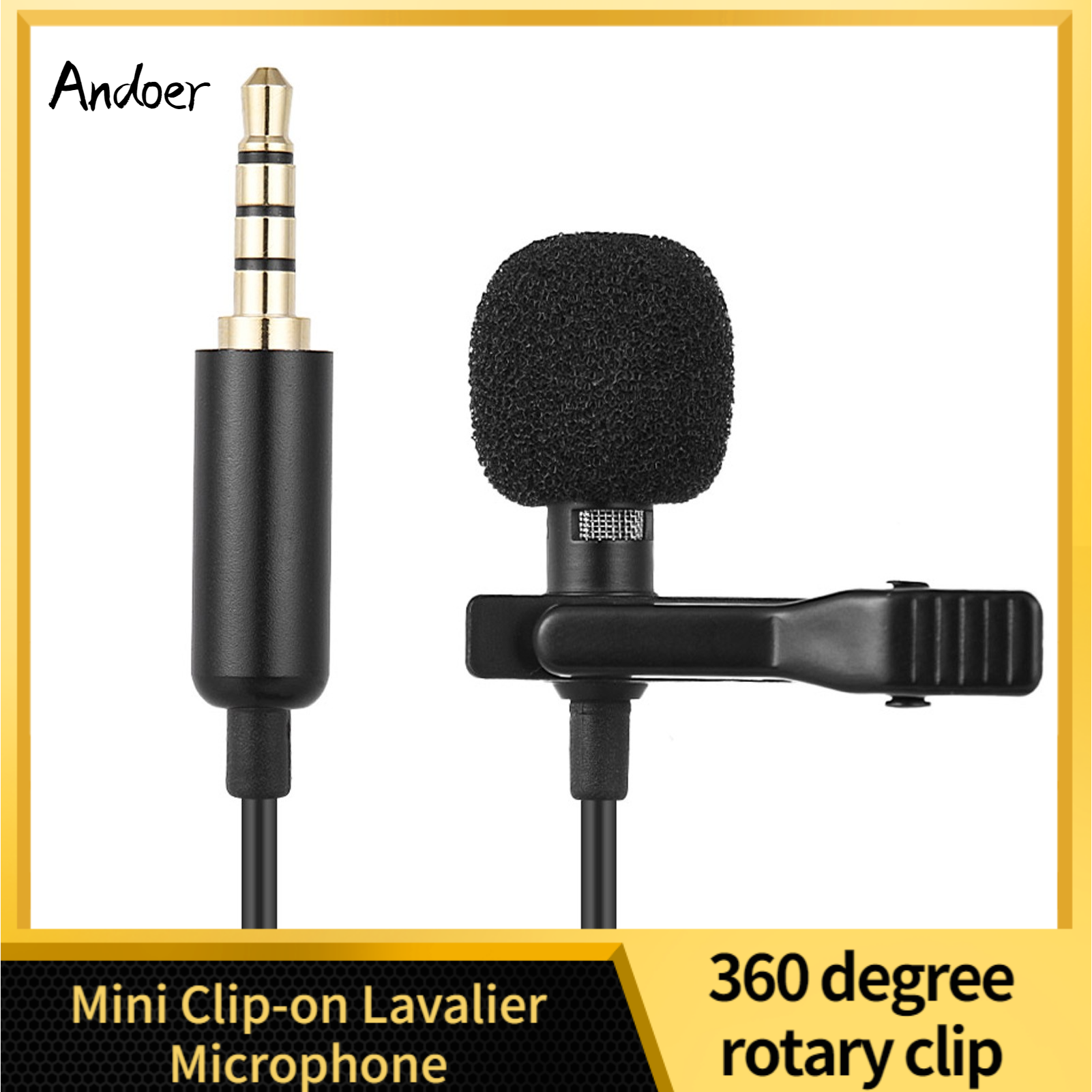 Andoer EY-510A Mini Portable Clip-on Lapel Lavalier Condenser Mic Wired Microphone for i-Phone i-Pad Android Smartphone DSLR Camera Computer PC Laptop