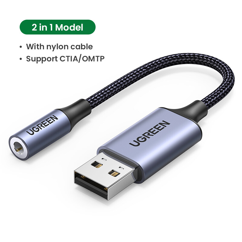 UGREEN USB 2.0 to 3.5MM Female Adapter Laptop Sound Card for PS5 PS4 Pro Nintendo Switch Microsoft Surface GO，MicroSoft Surface Pro7 25CM