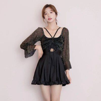 Women Clothing Thin Covered Belly Long-sleeved Dress Swimwear