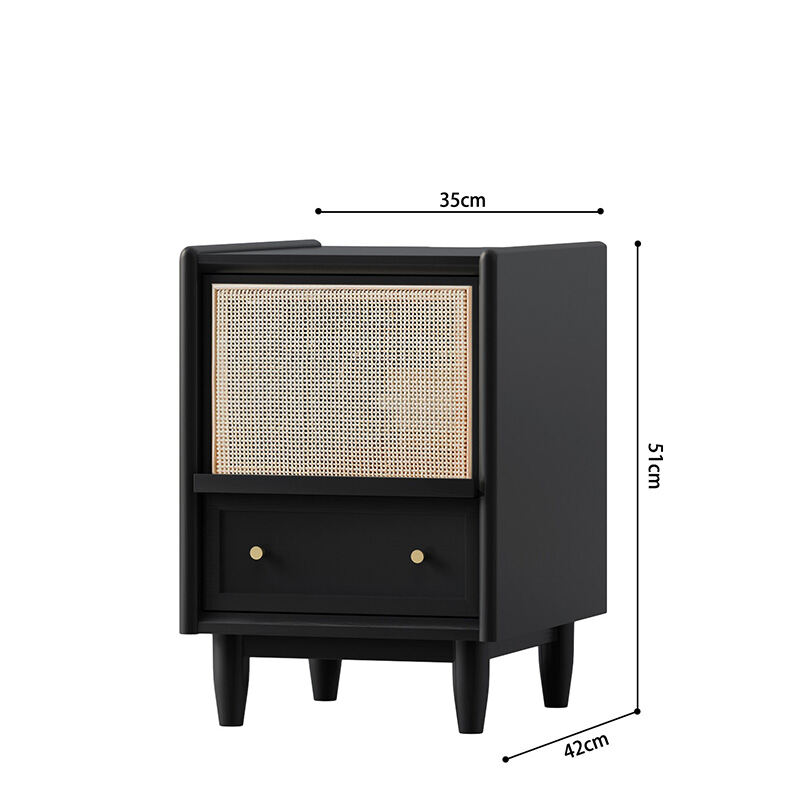 Nordic Solid Wood Bedside Table Rattan Ultra Narrow Storage Cabinet Black and White Sofa Side Japanese Bedroom Bedside Cabinet