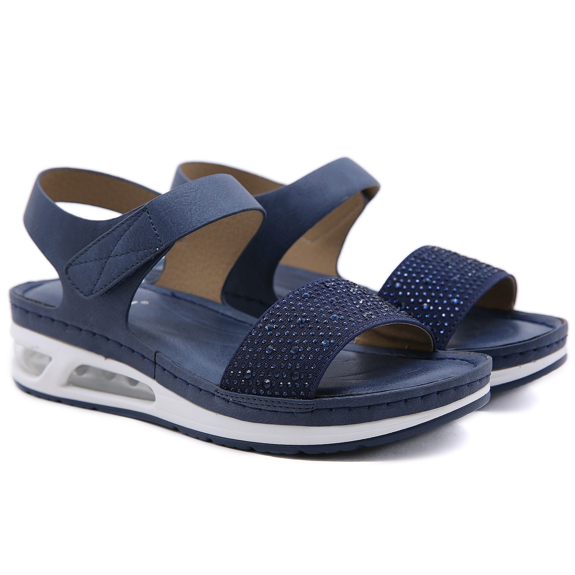 36-42 Air Cushion Sandals for Women Stitching Wedge Soft Comfy Shiny Rhinestone Ladies Shoes Leisure Popular Style Office Wear Korean