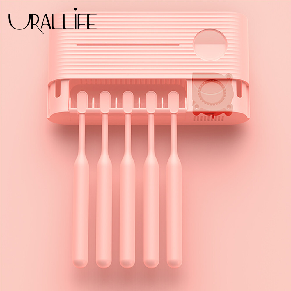 URALLIFE 2 in 1 UV Light Ultraviolet Toothbrush Sterilizer with Automatic Toothpaste Squeezers Dispenser Ultraviolet Antibacteria Toothbrush Toothpaste Holder Cleaner With LED Display For Toilet Home 