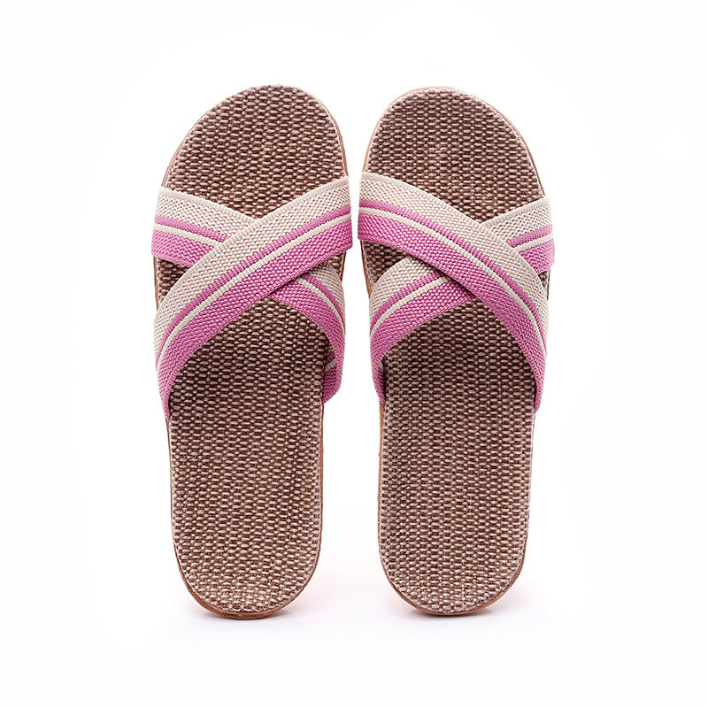 Linen Slippers Home Couple Indoor Slippers Wooden Floor Cotton Linen Home Non-Slip Thick Bottom Summer Slippers Men and Women