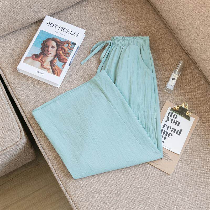 2021 Summer Women Casual Wide-leg Pants Women's Plus Size Loose Cotton Linen Nine-Point Straight Trousers Ladies Home Wear Pants Solid Color Office Work With Pocket Pants Korean