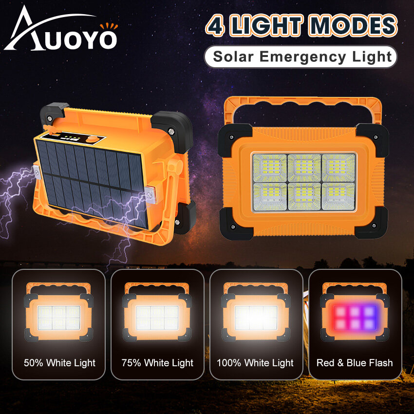 Auoyo Led Solar Lights Outdoor Waterproof Original Rechargeable Lamp Light Portable Solar Emergency Light Usb Led Sport Light Spotlight Outdoor SOS Warning Light Camping Light Rechargeable  Emergency 