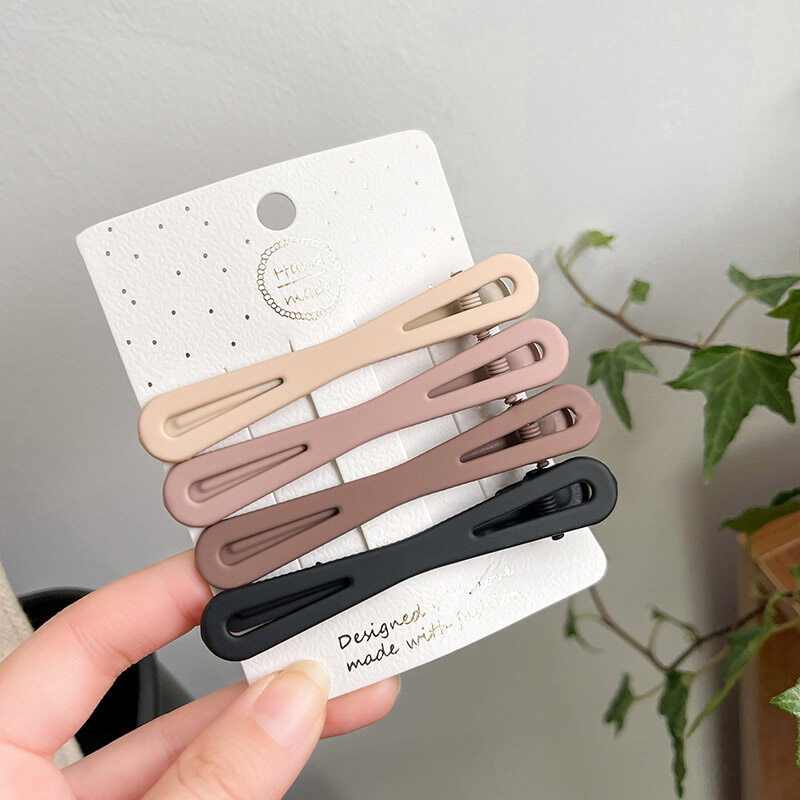 1 Set Bow Rectangle Bangs Hair Clips for Women Solid Color Simple Hairpins Korean Style Girls Female Hair Accessories