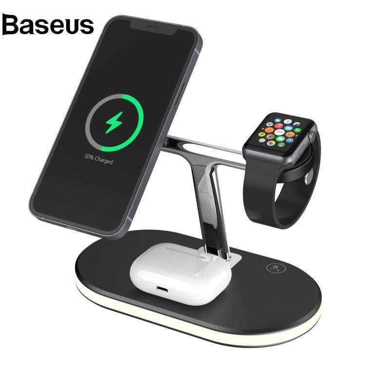 Baseus C300 3 in 1 15W Fast Charging Desktop Station with LED Night Light Magnetic Wirless Charger for Qi-enabled Mobile Phone / AirPods / Apple Watch