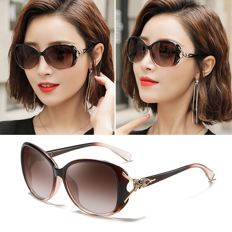 IMPALA QT102W Fashion Women Polarized Sunglasses Korean Style Anti UV400 Oversize Cat Eye Sun Glasses Block Sunshine Anti Glare Black Shades HD Lens Fox Shaped Decoration Black Spectacles 4 Colors ava