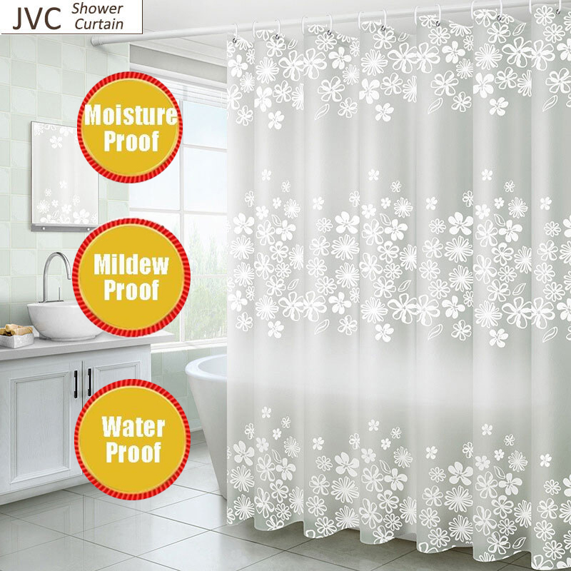 Shower Curtain with Hooks PEVA Waterproof Thickened Blooming White Flowers Bath Curtains For Bathroom Bathtub