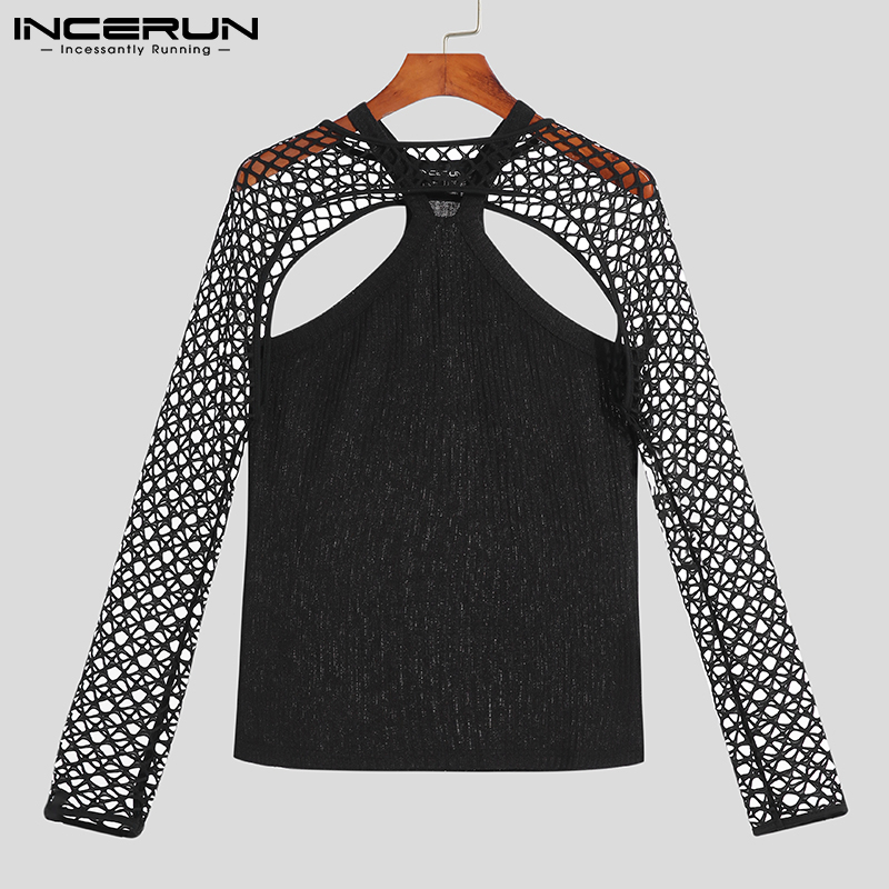 INCERUN Mens Hippy Punk Long Sleeve Fishnet Hollow Out Crop Tops Muscle Vests Fancy Dress (Western Style)